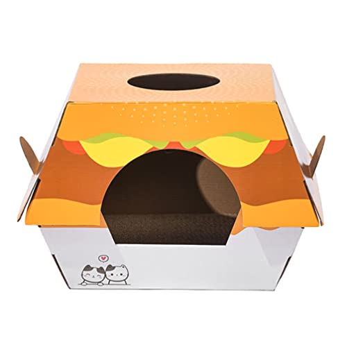 PATKAW Hamburger Katzennest Katzenkratzer Papier Katze Pappkatze Katzenbetten Katzenkratzbrett Kratzbaum Für Katzenhäuser Aus Pappe Welpenbett Burgerkatze Wellpapier Wellpappe Drinnen von PATKAW