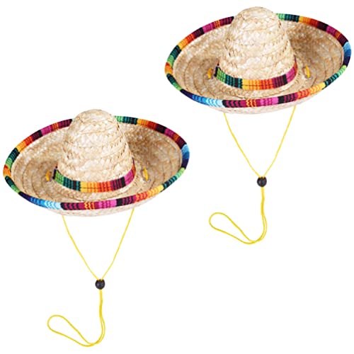 PATKAW 2st Mexikanischer Sombrero Hund Sombrero-Hut Hund Mexikanischer Hut Hunde-Fiesta-Hut Fiesta Cinco De Mayo Hundemützen Zubehör Für Haustierkostüme Westlicher Stil Stroh Bilden von PATKAW