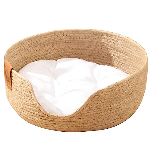 PATKAW Strohnest Katzenbett Waschbar Haustierbetten für kleine Hunde Sommer Hundebett Welpenbetten Katzenkorb Bett Katze Schlafversorgung Weben Haustierbett Haustier Schlafen Bett Cool Cattail Gras von PATKAW