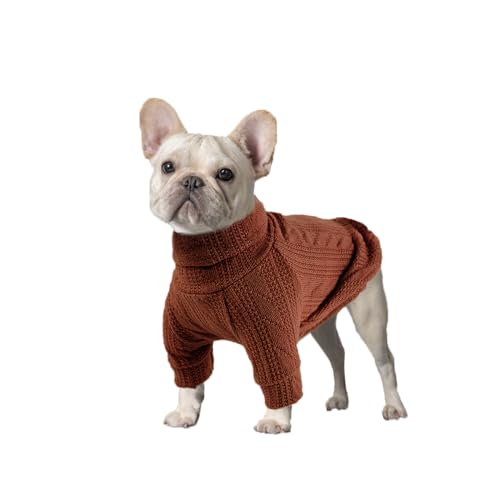 Hundepullover Stilvoller Warmer Hunde- und Katzenpullover, Weicher Rollkragen-Hundebekleidungsweste, Weiches Haustier-Winterzubehör, Geeignet für Welpen, Kleine und Mittelgroße Hunde (Braun,S) O23 von PATTEPOINT