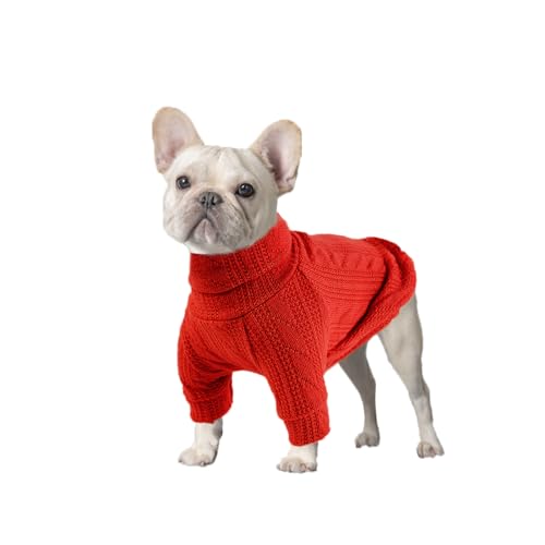 Hundepullover Stilvoller Warmer Hunde- und Katzenpullover, Weicher Rollkragen-Hundebekleidungsweste, Weiches Haustier-Winterzubehör, Geeignet für Welpen, Kleine und Mittelgroße Hunde (Rot, L) O17 von PATTEPOINT