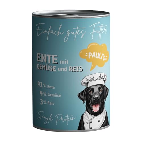 PAULI's Nassfutter für Hunde Ente mit Gemüse | Single Protein (nur eine tierische Proteinquelle) | Naturprodukt | Glutenfrei | hohe Verträglichkeit | 6x400g von PAULI's