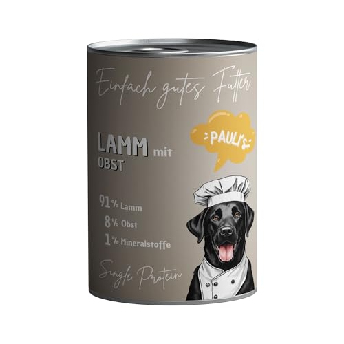 PAULI's Nassfutter für Hunde Lamm & Obst | Single Protein (nur eine tierische Proteinquelle) | Naturprodukt | Glutenfrei | hohe Verträglichkeit | 6x400g von PAULI's