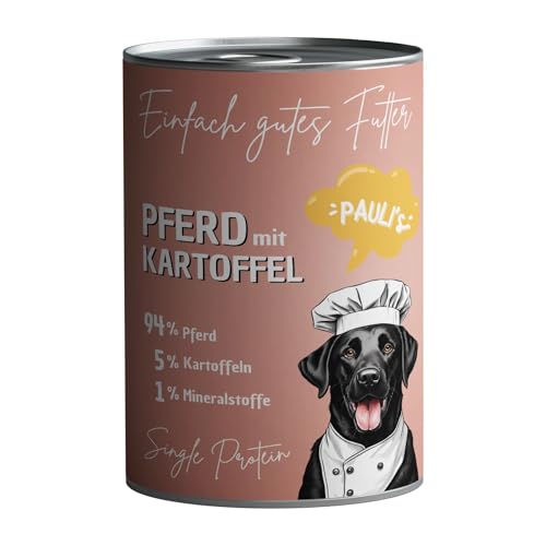 PAULI's Nassfutter für Hunde Pferd und Kartoffel | Single Protein (nur eine tierische Proteinquelle) | Naturprodukt | Glutenfrei | hohe Verträglichkeit | 6x400g von PAULI's