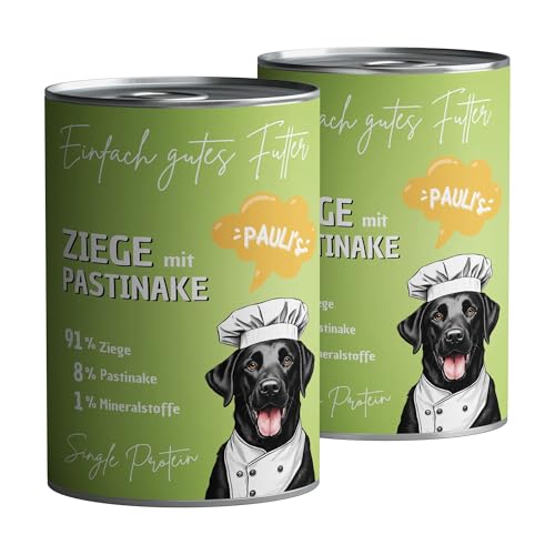 PAULI's Nassfutter für Hunde Ziege mit Pastinake | Single Protein (nur eine tierische Proteinquelle) | Naturprodukt | Glutenfrei | hohe Verträglichkeit | 6x400g von PAULI's