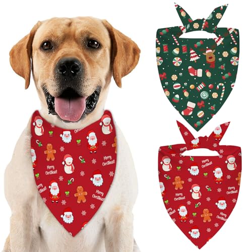 Hundehalstuch, Dreieckstuch mit Weihnachtsmann-Motiv, Schneemann-Druck, für mittelgroße und große Hunde, 2 Stück von PAUSEBOLL