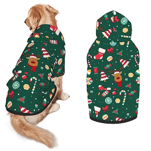 Weihnachten Hund Kostüm, Weihnachten Hirsch Baum Druck Hoodie Winter Weihnachten Cosplay Kleidung Pullover Outfits Pullover Haustiere Sweatshirt Hoodies mit Tasche für mittelgroße große Hunde-M von PAUSEBOLL