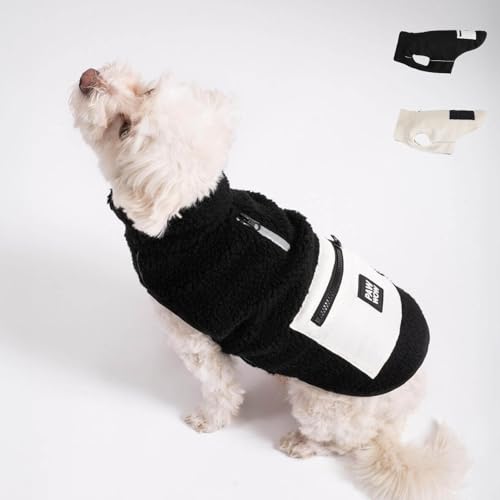 PAW WOW MIKA Hundejacke | Hundemantel Teddy-Fleece | Hunde-Weste mit Bauchschutz für kühle Temperaturen (Schwarz, XS) von PAW WOW