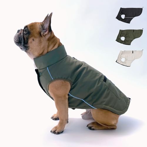 PAW WOW Toni Hundejacke | Winter Hundemantel mit Bauchschutz | Hundeweste für große & kleine Hunde (Olive, 2XL) von PAW WOW