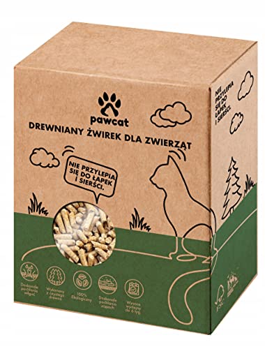 PAWCAT Katzenstreu Holz, Alternative Klumpstreu für Katzen mit Duft, Natürliche Holzstreu aus ökologischen Kiefern-Holz Pellets, Katzenzubehör Wohnung, 10 Liter (15KG / 30L) von PAWCAT