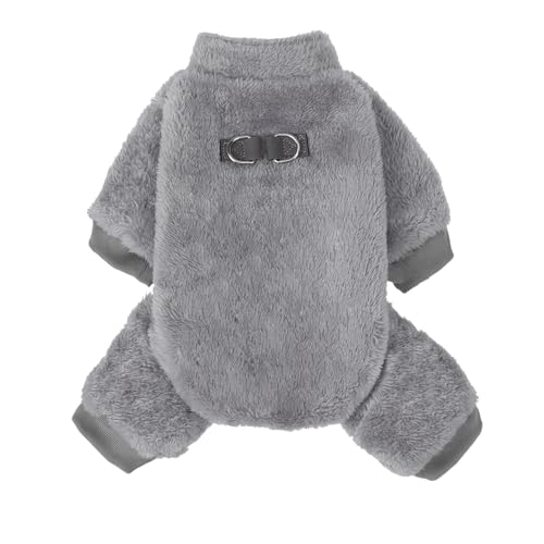 PAWCHIE Flauschiger Samt-Schlafanzug, Wintertuch für kleine Hunde, Katzen, Jungen, Mädchen, Haustier-Overall, Hundebekleidung, Grau, Größe M von PAWCHIE