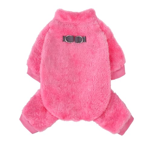 PAWCHIE Flauschiger Samt-Schlafanzug, Wintertuch für kleine Hunde, Katzen, Jungen, Mädchen, Haustier-Overall, Hundebekleidung, Rosa, Größe S von PAWCHIE