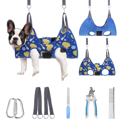 PAWCHIE Hundepflege-Hängematte, kleiner Hundegeschirrhalter zum Aufhängen von Nägeln, Haustier-Aufhänger, Schlinge für Katzen, Welpen, mit dickem Stoff, Halsstütze, breiter Gurt, Krallenpflege, von PAWCHIE