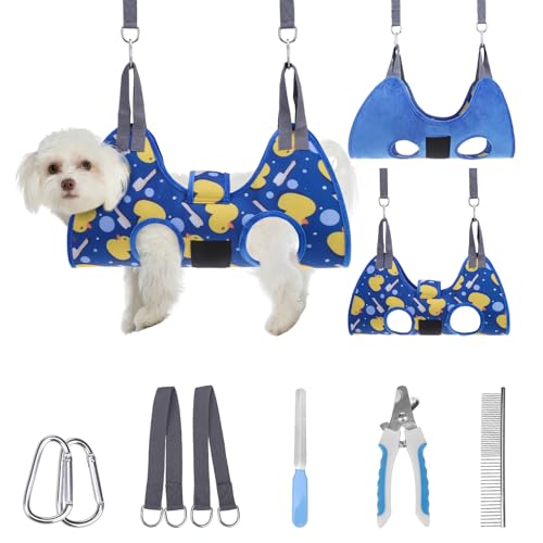 PAWCHIE Hundepflege-Hängematte, kleiner Hundegeschirrhalter zum Aufhängen von Nägeln, Haustier-Aufhänger, Schlinge für Katzen, Welpen, mit dickem Stoff, Halsstütze, breiter Gurt, Krallenpflege, von PAWCHIE