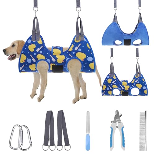 PAWCHIE Hundepflege-Hängematte, mittelgroßer Hundegeschirrhalter zum Nagelschneiden/Trimmen, Haustier-Aufhängerschlinge für Katzen, Welpen, mit dickem Stoff, Halsstütze, breiter Gurt, Krallenpflege, von PAWCHIE