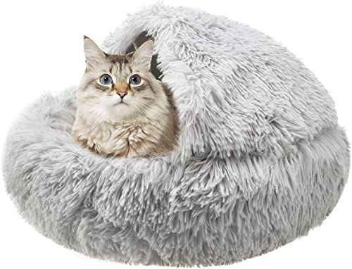 PAWCHIE Katzenbett für Indoor-Katzen, Hunde, Welpen, 50,8 cm, halb-geschlossenes Katzenhaus weich, selbstwärmend, Plüschbett für Haustiere von PAWCHIE