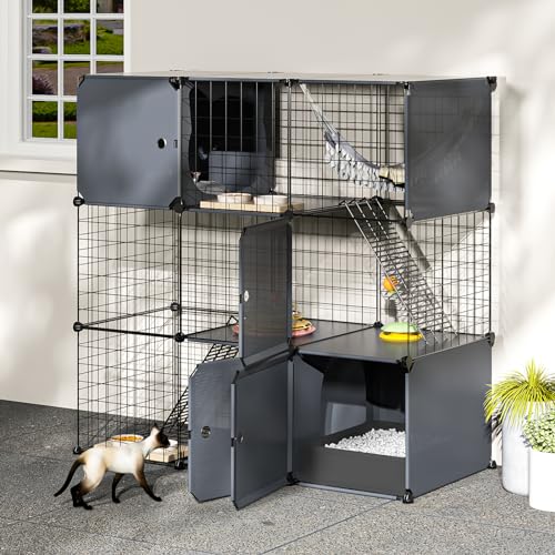 PAWING Indoor Katzengehege Outdoor 3-stöckiger großer Laufstall Catio Katzenkäfig Outdoor Katzenkäfig Abnehmbarer Metalldraht Zwinger Medium Kitten Cage von PAWING