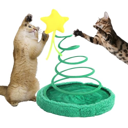 PAWISE Katzenspielzeug für Indoor-Katzen, interaktives Weihnachts-Kätzchenspielzeug, Plüsch-Feder, hohe Belastbarkeit, zusammenklappbar, Weihnachtsbaum-Stern-Stil, Haustierspielzeug von PAWISE