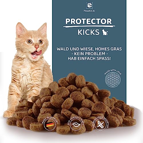 PAWKICK Protector-Kicks Cat 200g - Wald und Wiese, hohes Gras - kein Problem - hab einfach Spass! mit Lachsgeschmack, getreidefrei Funktionsleckerlies von PAWKICK