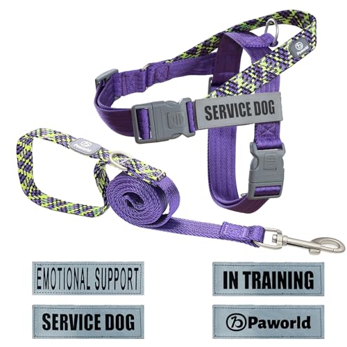 PAWORLD Hundegeschirr und Leine, Weste für emotionale Unterstützung, Brustgeschirr für Hunde, Hundegeschirr mit Griff, 4 reflektierende Patches, zum Gehen, Training und Laufen (Violett, XS) von PAWORLD