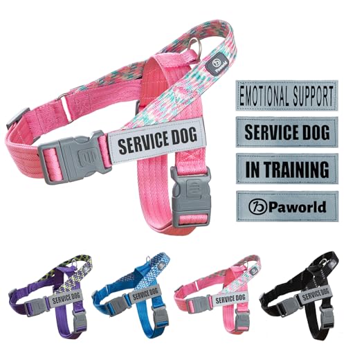 Paworld Hundegeschirr, Diensthundegeschirr, Norwegergeschirr Hund, Sicherheitsgeschirr mit 4 reflektierenden Aufnähern, Verstellbar, Griff, für Spaziergänge, Training und Laufen (Rosa, L) von PAWORLD