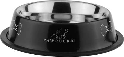 PAWPOURRI Bedruckter rutschfester Wasser- und Futterspender für Hunde und Katzen, Edelstahl, 697 ml, Schwarz von PAWPOURRI