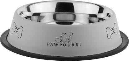 PAWPOURRI Bedruckter rutschfester Wasser- und Futterspender für Hunde und Katzen, Edelstahl, 699 ml, Weiß von PAWPOURRI