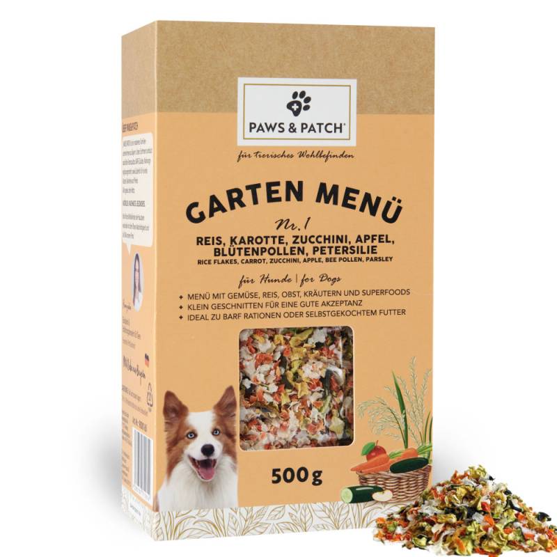 PAWS & PATCH Garten Menü für Hunde - Nr. 1: Reis, Karotten, Zucchini, Apfel, Blütenpollen, Petersilie (500 g) von PAWS & PATCH