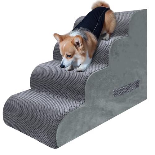 PAWSCART Hundetreppe für kleine Hunde, 49,8 cm H mit 30D-Material, weicher Schaumstoff, Haustiertreppe für Hunde, tragbare Rampe, rutschfeste Treppe für Couch und Hochbett, 4-stufige Hundetreppe für von PAWSCRAT