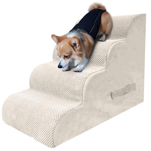 PAWSCART Hundetreppe für kleine Hunde, 49,8 cm H mit 30D-Material, weicher Schaumstoff, Haustiertreppe für Hunde, tragbare Rampe, rutschfeste Treppe für Couch und Hochbett, 4-stufige Hundetreppe für von PAWSCRAT