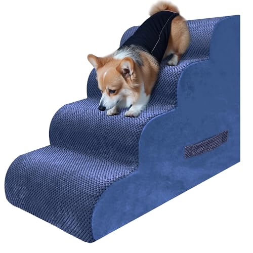 PAWSCART Hundetreppe für kleine Hunde, 49,8 cm H mit 30D-Material, weicher Schaumstoff, Haustiertreppe für Hunde, tragbare Rampe, rutschfeste Treppe für Couch und Hochbett, 4-stufige Hundetreppe für von PAWSCRAT