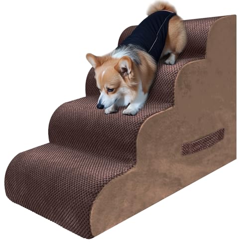 PAWSCART Hundetreppe für kleine Hunde, 49,8 cm H mit 30D-Material, weicher Schaumstoff, Haustiertreppe für Hunde, tragbare Rampe, rutschfeste Treppe für Couch und Hochbett, 4-stufige Hundetreppe für von PAWSCRAT