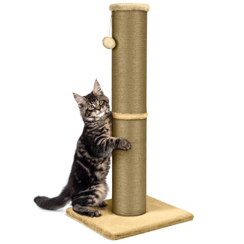 PAWSCRAT Katzenkratzbaum 81.3 cm hoch, 14.9 cm Großer Durchmesser Natürlicher Sisal Katzenkratzbaum, Kratzfest und Langlebig Hoher Katzenkratzer für Indoor-Katzen, Schützen Sie Ihre Möbel, Gelb von PAWSCRAT