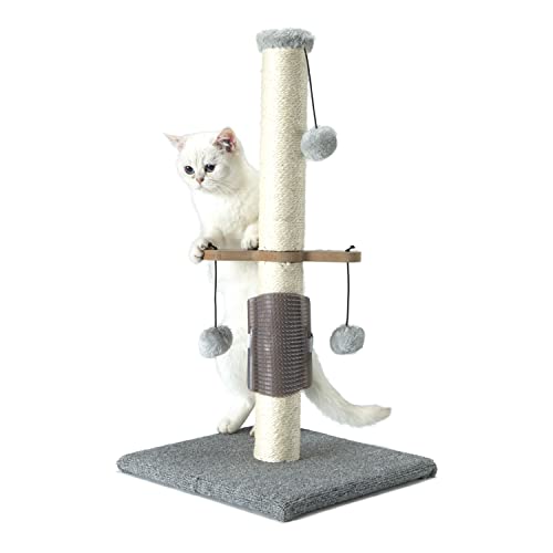 PAWSFANS Kratzbaum für Katzen, Sisal, vertikale Kratzbäume für Indoor-Katzen und Kätzchen, drei hängende Ball-Spielzeug und selbstpflegende Bürste, 66 cm, Katzenkratzstange, Grau von PAWSFANS