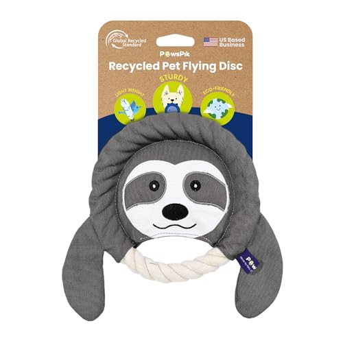 PAWSPIK Fliegender Disc Tauziehspielzeug, umweltfreundliches Recyclingmaterial, Quietschspielzeug für mittelgroße und große Hunde, zum Werfen und Apportieren, 21,6 cm Durchmesser (Sleepy Sloth) von PAWSPIK