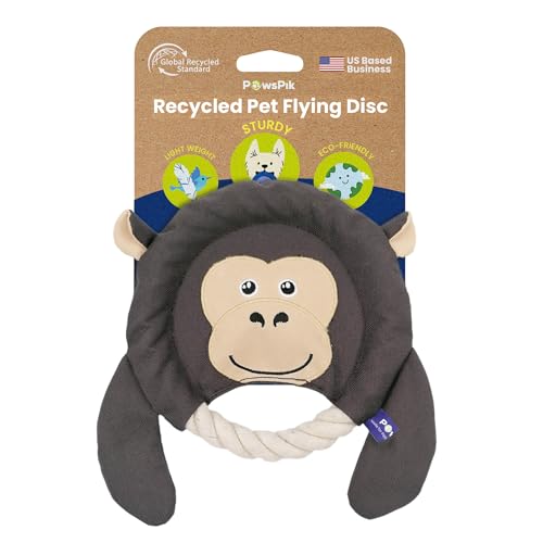 PAWSPIK Fliegender Disc Tauziehspielzeug, umweltfreundliches Recyclingmaterial, Quietschspielzeug für mittelgroße und große Hunde, zum Werfen und Apportieren, 21,6 cm Durchmesser (Adventurous Ape) von PAWSPIK