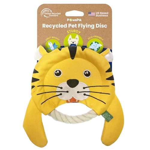 PAWSPIK Fliegender Disc Tauziehspielzeug, umweltfreundliches Recyclingmaterial, Quietschspielzeug für mittelgroße und große Hunde, zum Werfen und Apportieren, 21,6 cm Durchmesser (Tough Tiger) von PAWSPIK