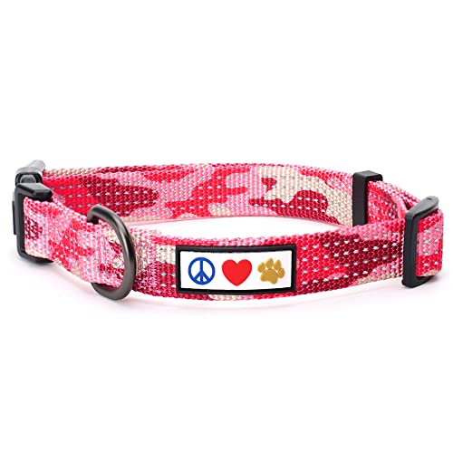 PAWTITAS Reflektierende Hundehalsband Stitching Welpen/Hundehalsband Verstellbare Nylon | Hunde Halsband Atmungsaktives | Reflektierend Halsband für Hund - Tarnung Rosa Hundehalsband Groß Hund von PAWTITAS