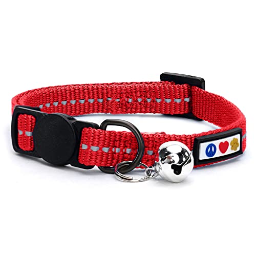 Pawtitas Reflektierendes Katzenhalsband Recyceln, katzenhalsband mit sicherheitsverschluss | Reflektierende Schnellverschluss Haustier Halsband Katzenhalsbänder mit Glocke - Rot Chilischote von PAWTITAS