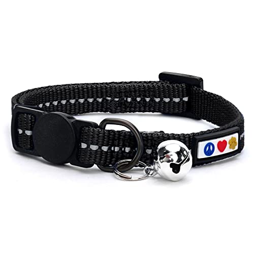 Pawtitas Reflektierendes Katzenhalsband Recyceln, katzenhalsband mit sicherheitsverschluss | Reflektierende Schnellverschluss Haustier Halsband Katzenhalsbänder mit Glocke - Schwarz Meer von PAWTITAS