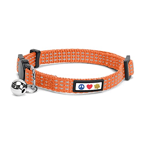 Pawtitas Reflektierendes Katzenhalsband mit Sicherheitsschnalle und Abnehmbarer Glocke Katzenhalsband Kätzchenhalsband Orange Katzenhalsband von PAWTITAS