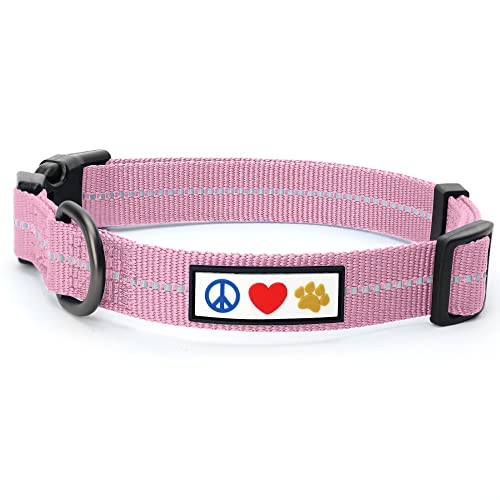 Pawtitas Recyceltes Hundehalsband mit reflektierend genähtem Welpenhalsband aus Plastikflaschen, die aus den Ozeanen gesammelt wurden Mittel Kirschblüte Rosa von PAWTITAS