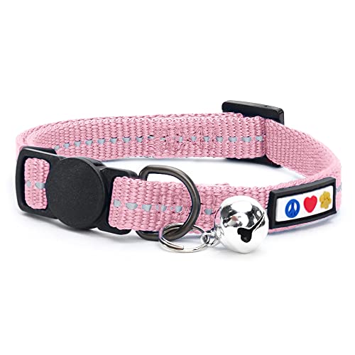 Pawtitas Reflektierendes Katzenhalsband Recyceln, katzenhalsband mit sicherheitsverschluss | Reflektierende Schnellverschluss Haustier Halsband Katzenhalsbänder mit Glocke - Kirschblüte von PAWTITAS