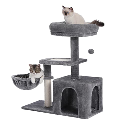 PAWZ Road Kratzbaum für kleine Katzen, Plüsch-Katzenturm mit großer Katzenwohnung, tiefer Hängematte und Sisal-Kratzbaum für Kätzchen von PAWZ Road