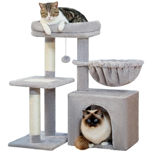 PAWZ Road Kleiner Kratzbaum, 71,8 cm Katzenturm, 2 Arten Katzen Aktivitätsbaum mit Katzenkratzbäumen, großer Hängematte Grau von PAWZ Road