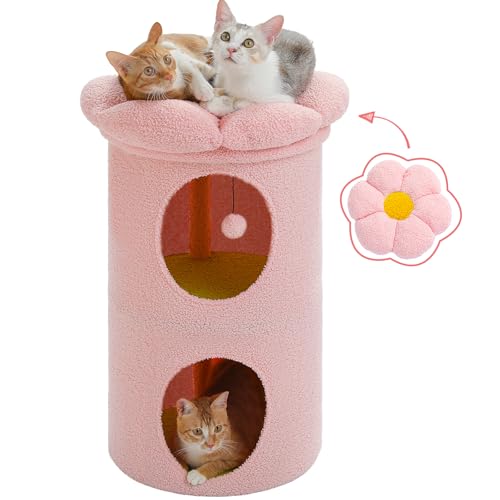 PAWZ Road 75cm Blumen Katzenhöhle mit waschbarem Kissen, Große Katzenhaus für Indoor-Katzen, Betten & Möbel für katzen, 40*40*75cm Rosa von PAWZ Road