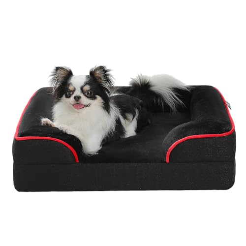 PAWZ Road Hundebett klein, waschbar, orthopädische Hundebetten mit abnehmbarem Flanell-Bezug mit Reißverschluss, Hundesofa für kleine Hunde, 2-lagiges, wasserdichtes Hundebett, Schwarz, 61 x 45 x 16 von PAWZ Road