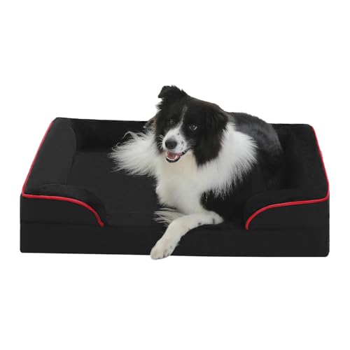 PAWZ Road Hundebetten groß, waschbar, orthopädische Hundebetten mit abnehmbarem Flanell-Bezug mit Reißverschluss, Hundesofa für große Hunde, 2-lagiges, wasserdichtes Hundebett, Schwarz, 89 x 63 x 16cm von PAWZ Road