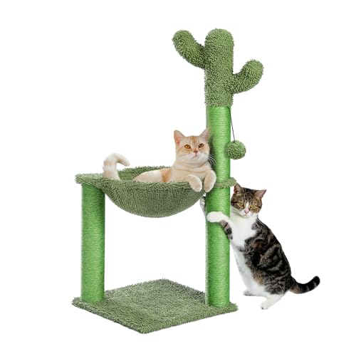 PAWZ Road Kaktus-Katzenbaum, 83 cm, Katzenturm mit großer weicher Hängematte, Sisal-Kratzstamm zum Klettern und Spielen für Indoor-Katzen von PAWZ Road