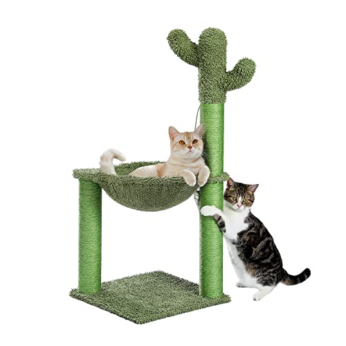 PAWZ Road Kaktus-Katzenbaum, 83 cm, Katzenturm mit großer weicher Hängematte, Sisal-Kratzstamm zum Klettern und Spielen für Indoor-Katzen von PAWZ Road